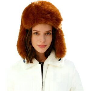 Womens Caramel Faux Fur Ski Trooper Winter With Earflap Classic Snow Ushanka Cap